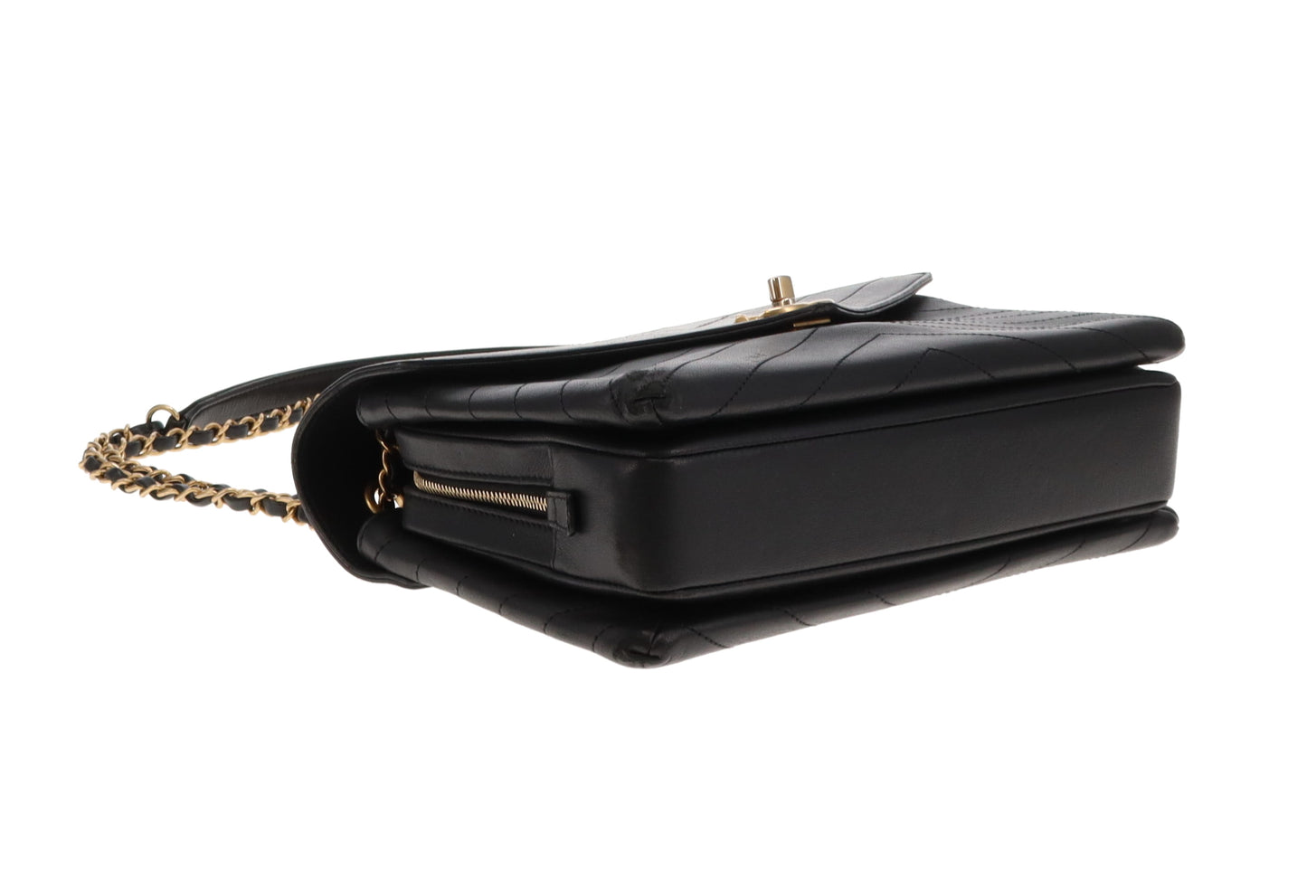 Chanel Black Chevron Leather Coco Envelope Flap Bag