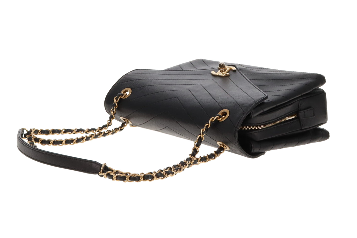 Chanel Black Chevron Leather Coco Envelope Flap Bag