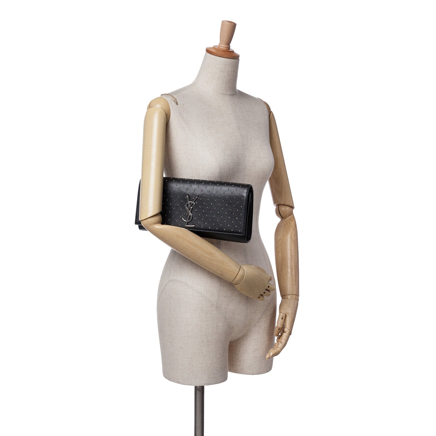 Saint Laurent Kate Studded Clutch Black Leather