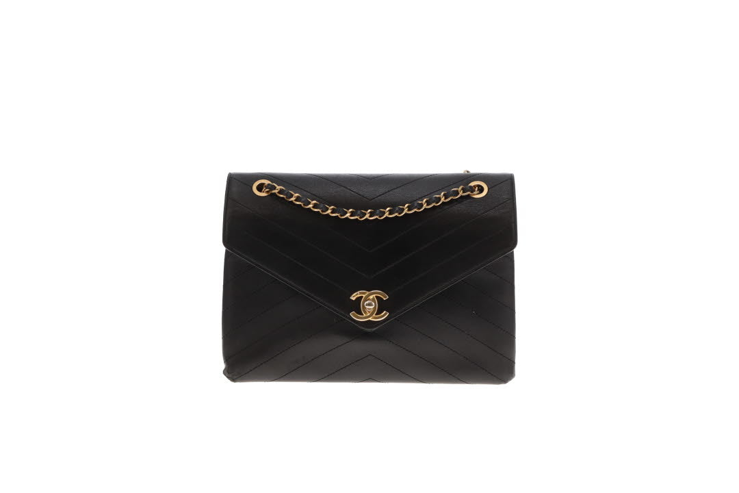 Chanel Black Chevron Leather Coco Envelope Flap Bag