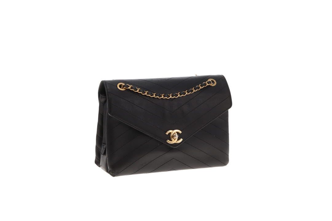 Chanel Black Chevron Leather Coco Envelope Flap Bag