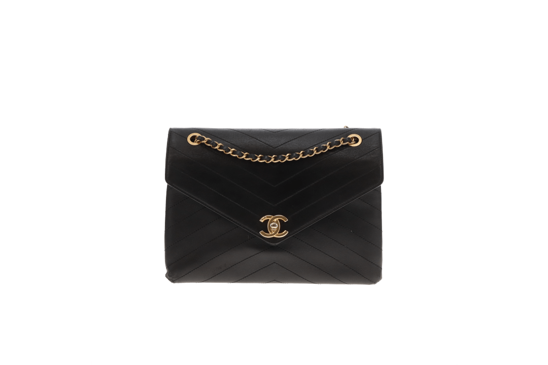 Chanel Black Chevron Leather Coco Envelope Flap Bag