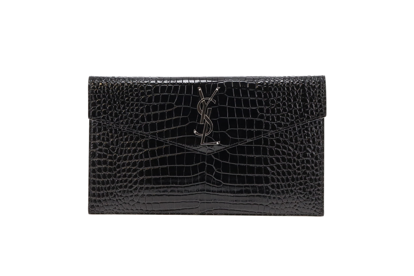 Saint Laurent Shiny Croc Embossed Leather SHW Uptown Pouch