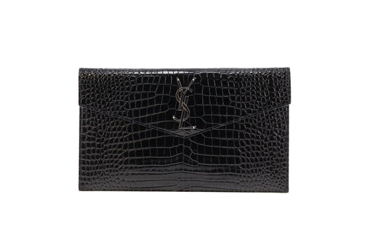 Saint Laurent Shiny Croc Embossed Leather SHW Uptown Pouch