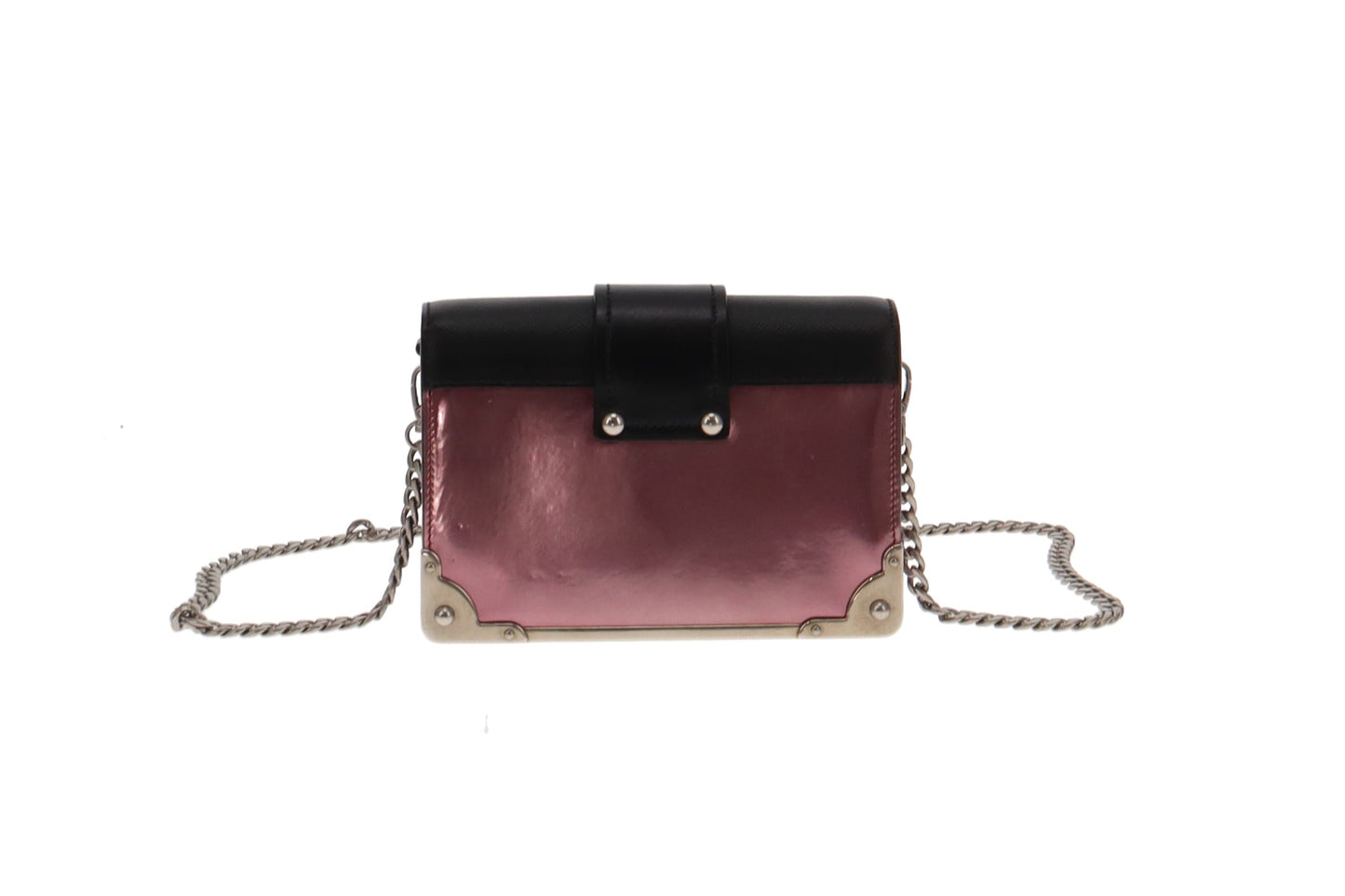 Prada Metallic Pink and Black Saffiano Cahier Chain Shoulder Bag