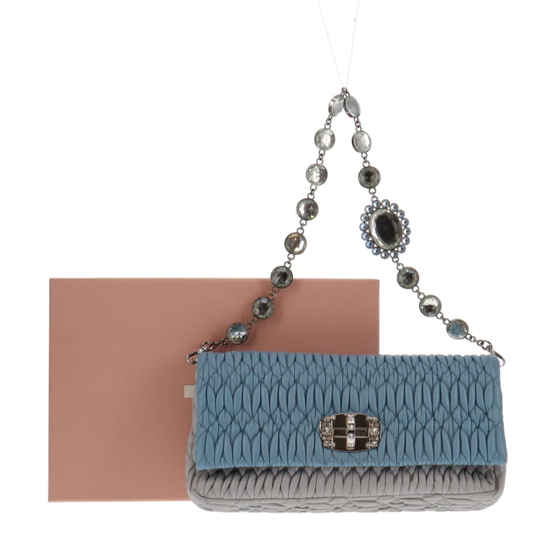 Miu Miu Iconic Crystal Cloqué Nappa Blue Leather SH (Missing Woven Strap)