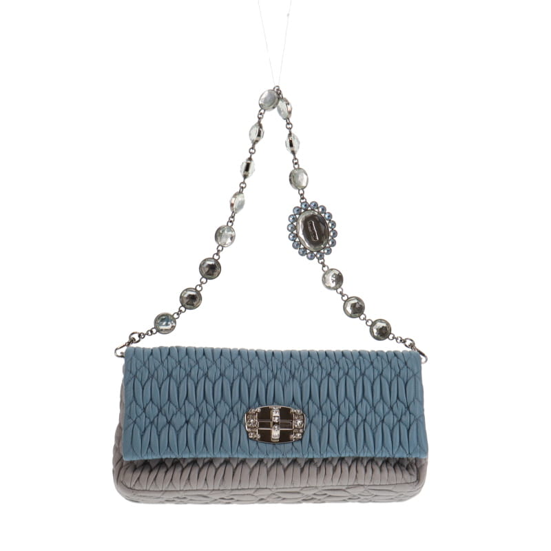 Miu Miu Iconic Crystal Cloqué Nappa Blue Leather SH (Missing Woven Strap)