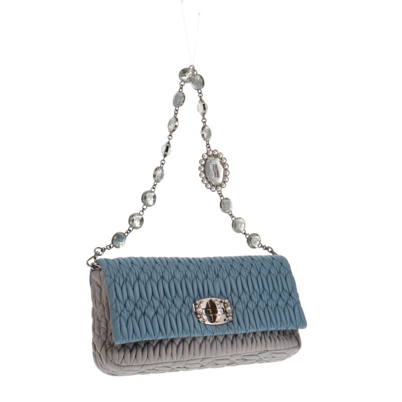 Miu Miu Iconic Crystal Cloqué Nappa Blue Leather SH (Missing Woven Strap)