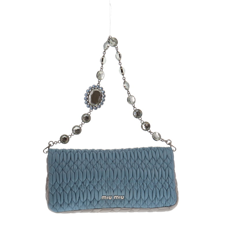 Miu Miu Iconic Crystal Cloqué Nappa Blue Leather SH (Missing Woven Strap)