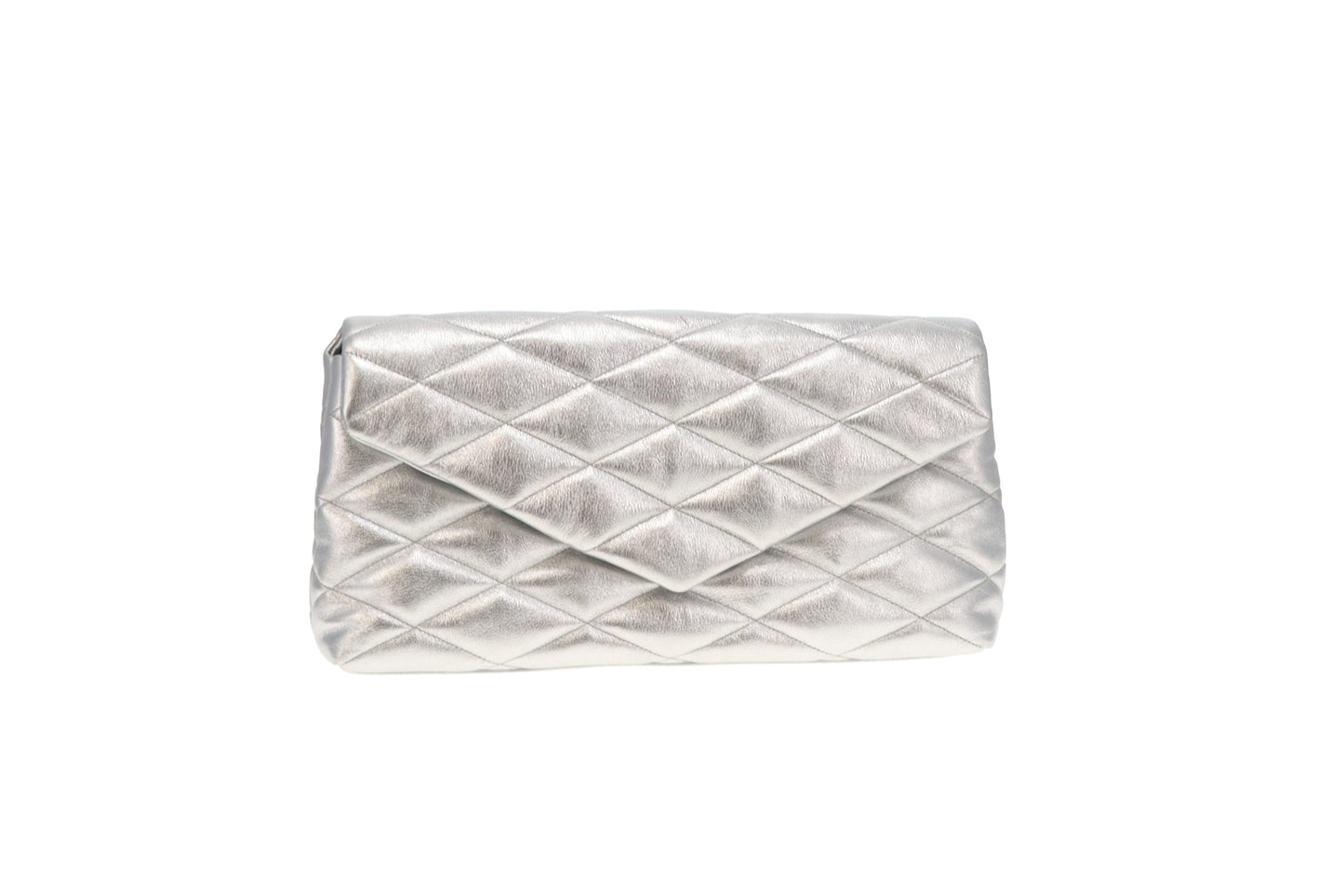 Saint Laurent Silver Sade Puffer Large Envelope Clutch Bag