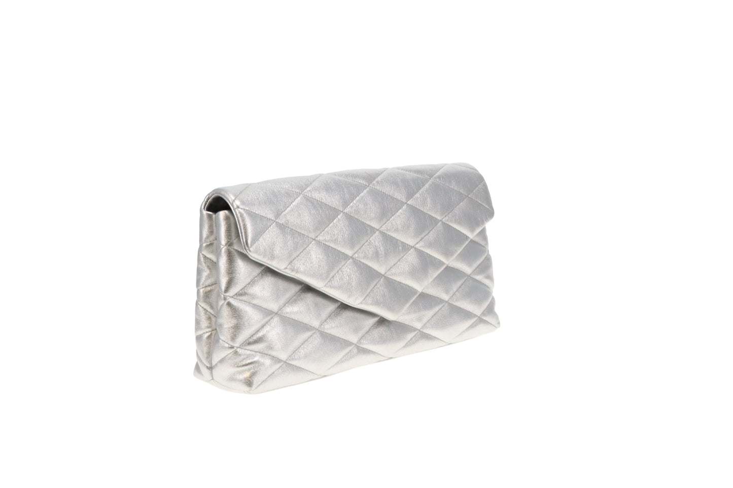 Saint Laurent Silver Sade Puffer Large Envelope Clutch Bag