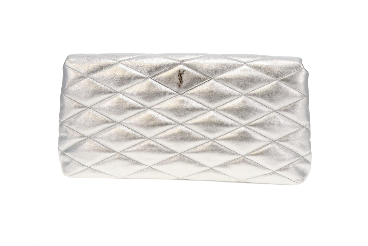 Saint Laurent Silver Sade Puffer Large Envelope Clutch Bag