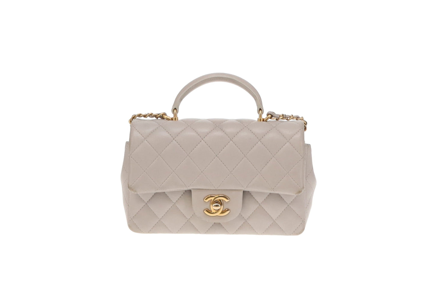 Chanel Grey Lambskin Mini Rectangle with Top Handle