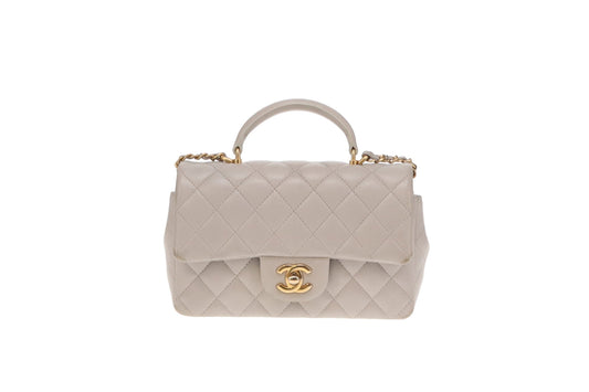 Chanel Grey Lambskin Mini Rectangle with Top Handle