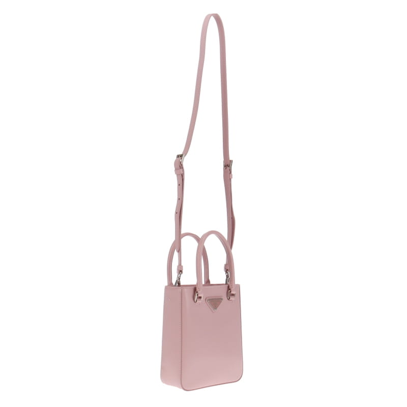 Prada Small Brushed Leather Tote Alabaster Pink