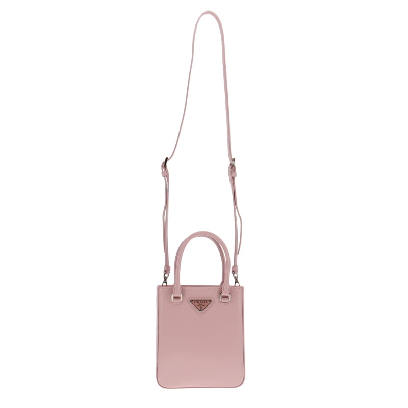 Prada Small Brushed Leather Tote Alabaster Pink