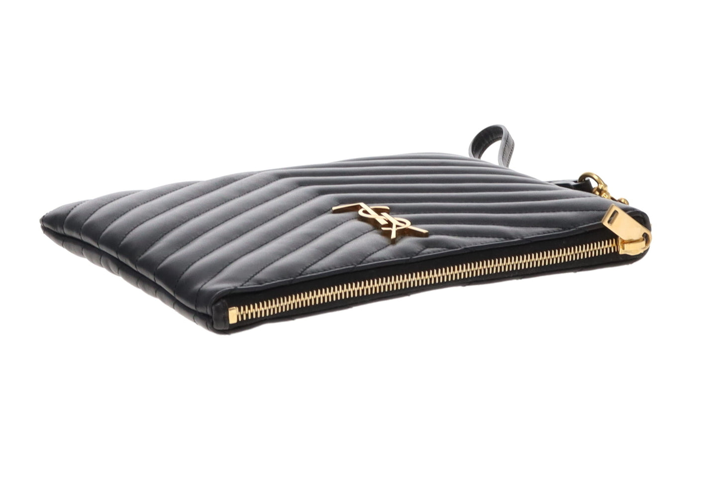 Saint Laurent Black Matelasse Cassandre A5 Pouch Wristlet