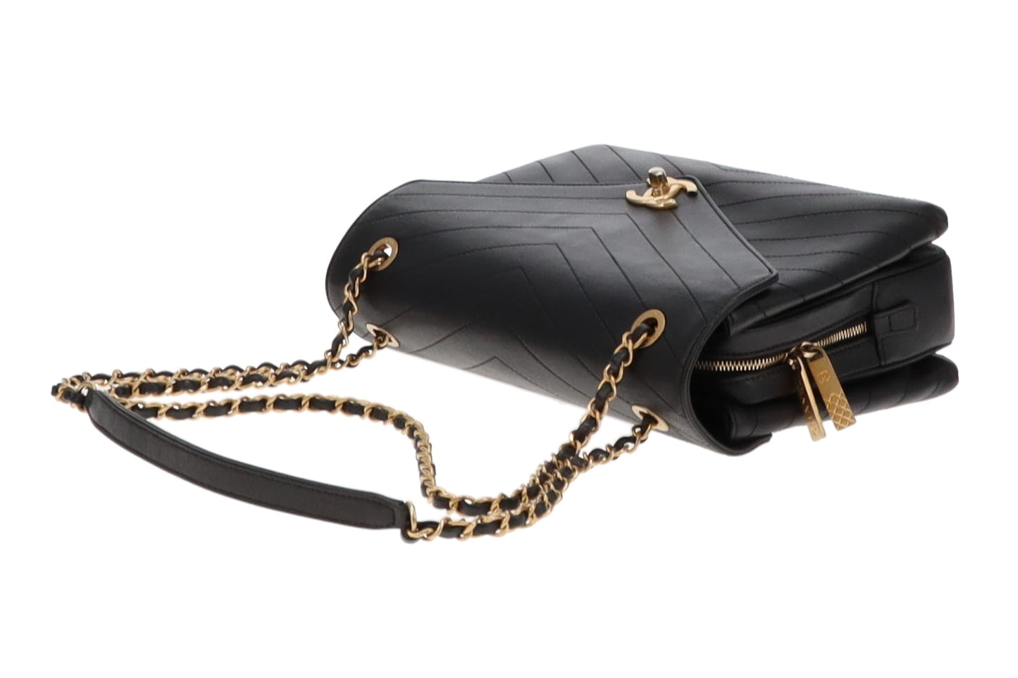 Chanel Black Chevron Leather Coco Envelope Flap Bag