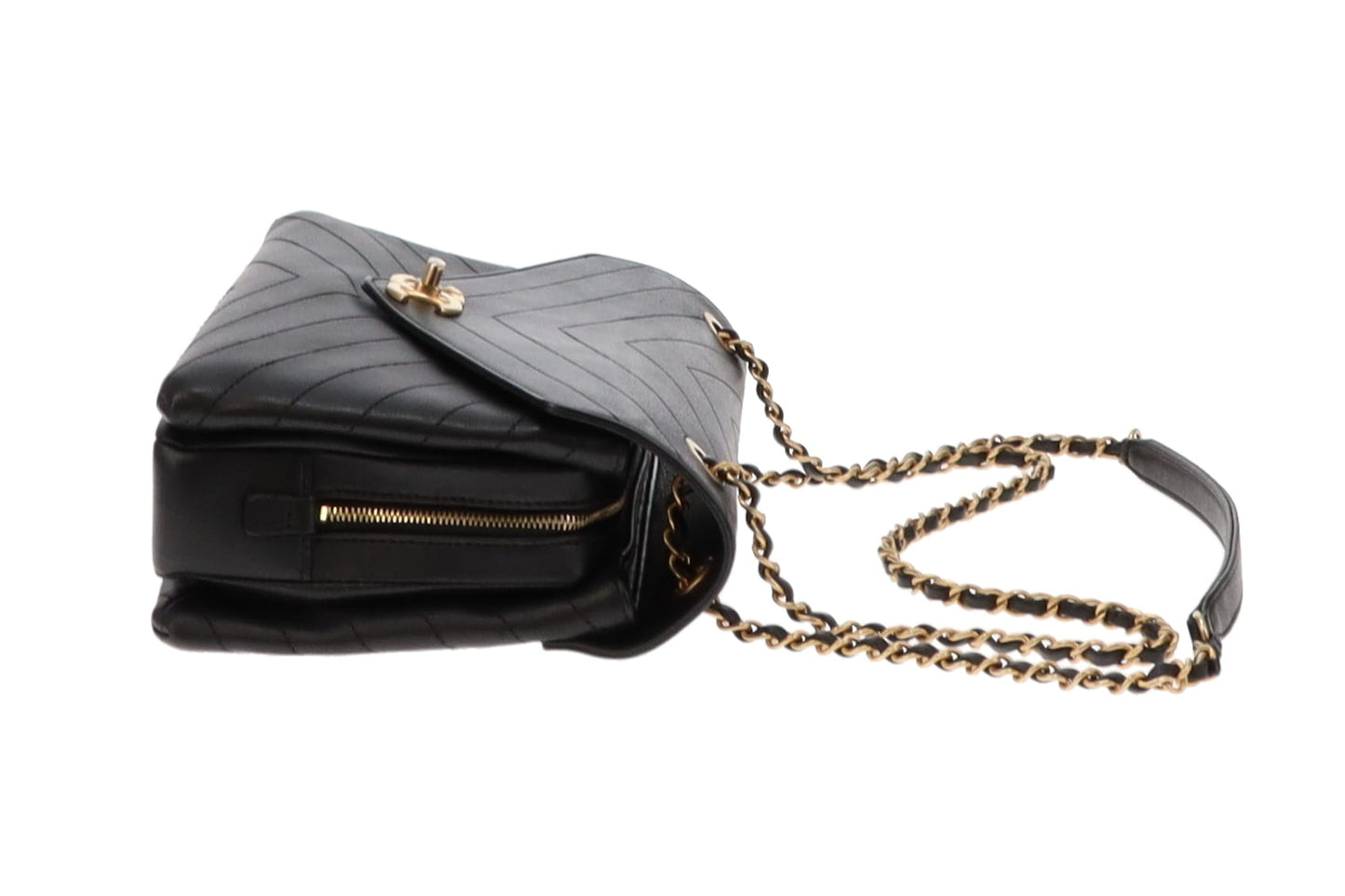 Chanel Black Chevron Leather Coco Envelope Flap Bag