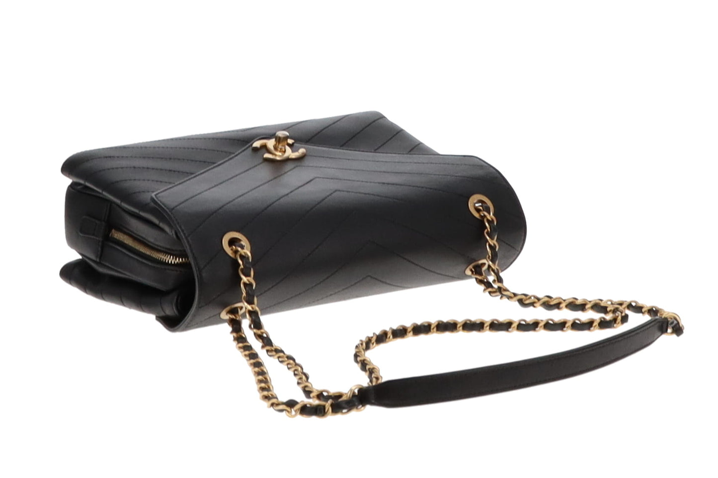 Chanel Black Chevron Leather Coco Envelope Flap Bag