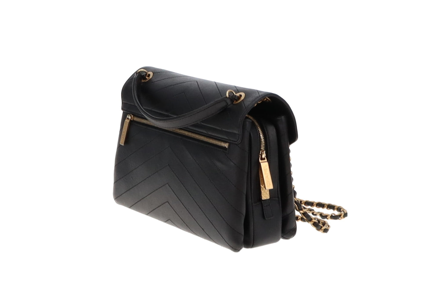 Chanel Black Chevron Leather Coco Envelope Flap Bag