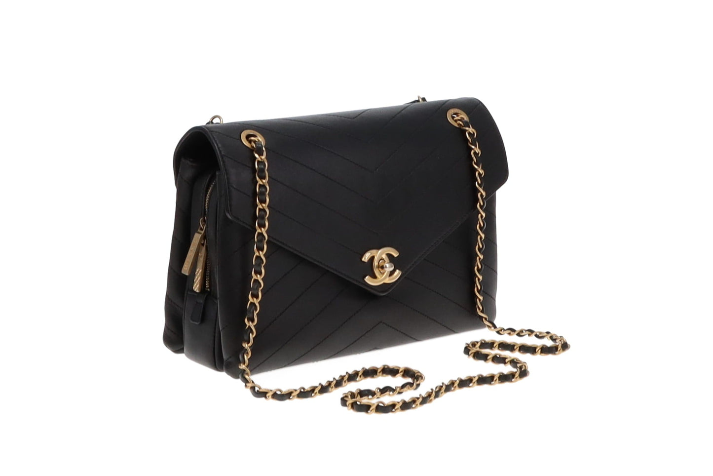 Chanel Black Chevron Leather Coco Envelope Flap Bag