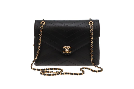 Chanel Black Chevron Leather Coco Envelope Flap Bag