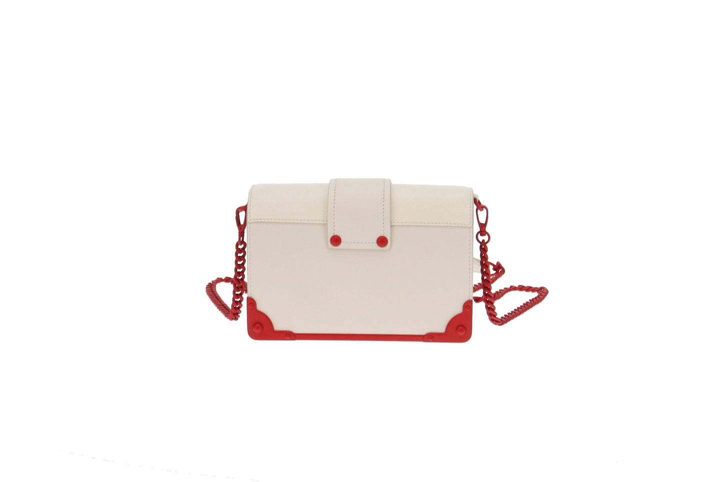 Prada Bianco and Fuoco City Calf and Saffiano Flower and Heart Studded Cahier