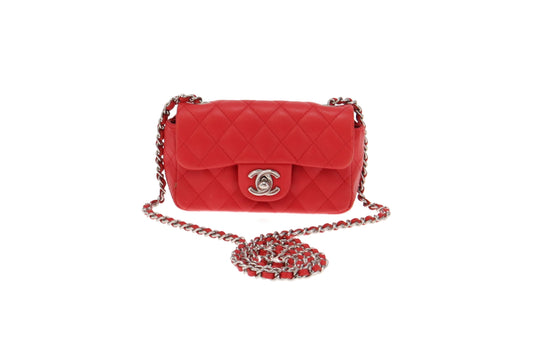 Chanel Coral Red Lambskin SHW Extra Mini Flap Bag