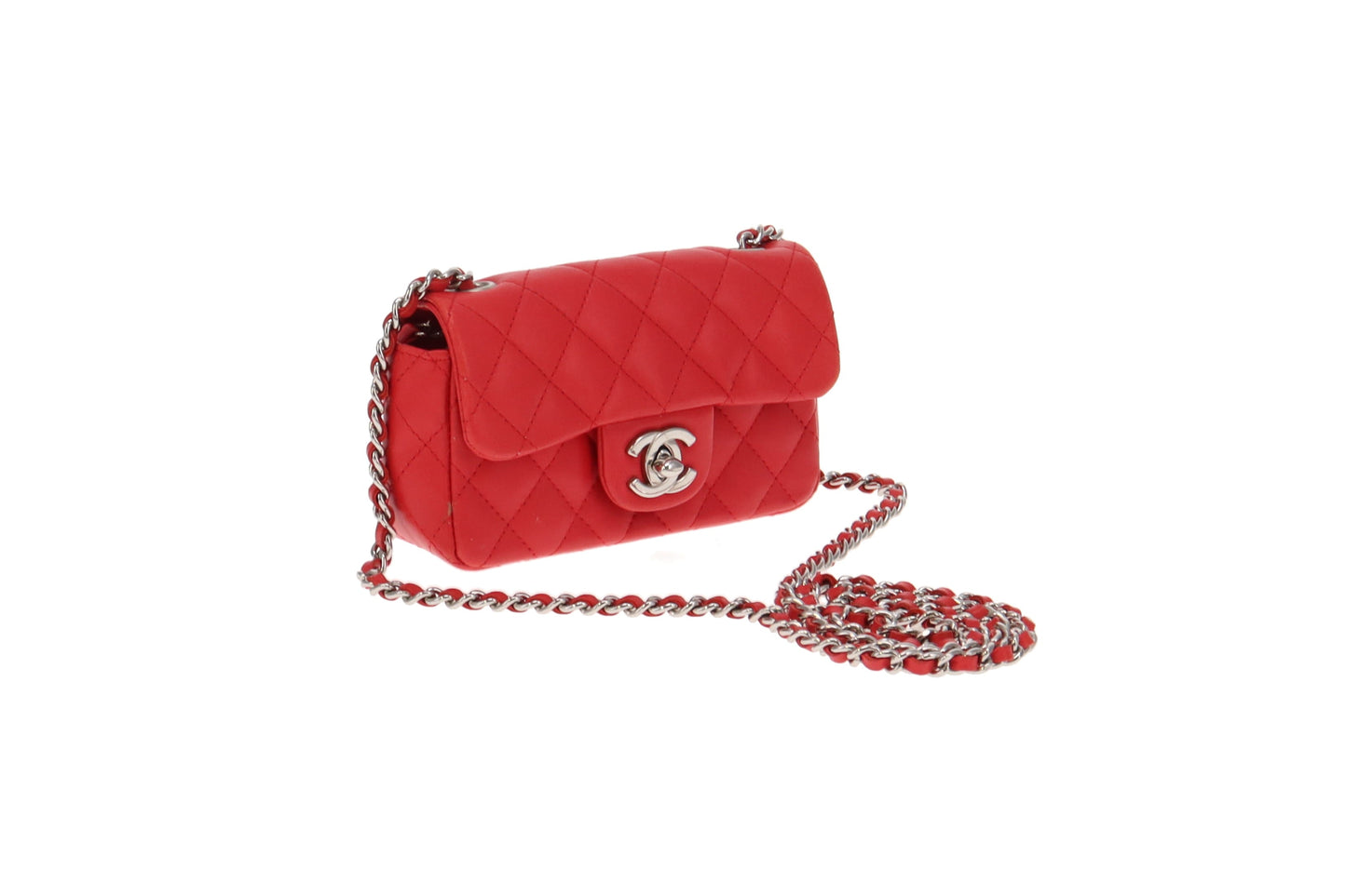 Chanel Coral Red Lambskin SHW Extra Mini Flap Bag