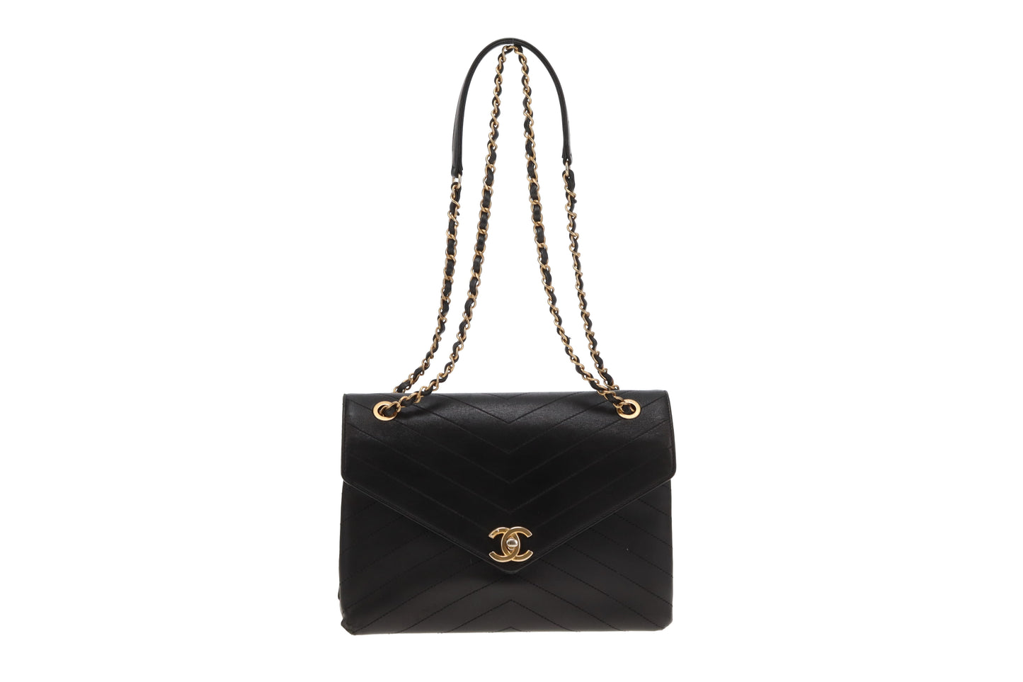 Chanel Black Chevron Leather Coco Envelope Flap Bag