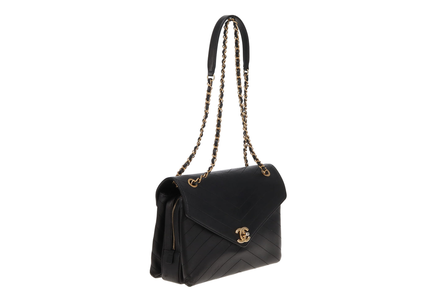 Chanel Black Chevron Leather Coco Envelope Flap Bag