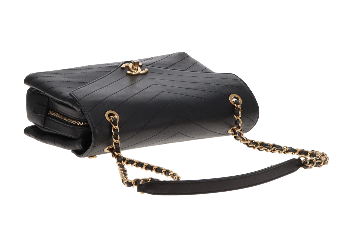 Chanel Black Chevron Leather Coco Envelope Flap Bag