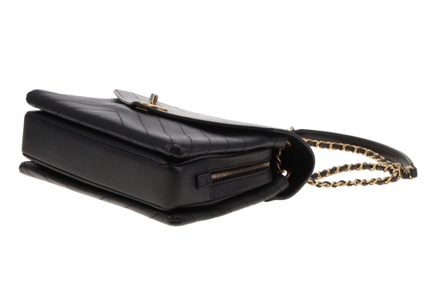 Chanel Black Chevron Leather Coco Envelope Flap Bag