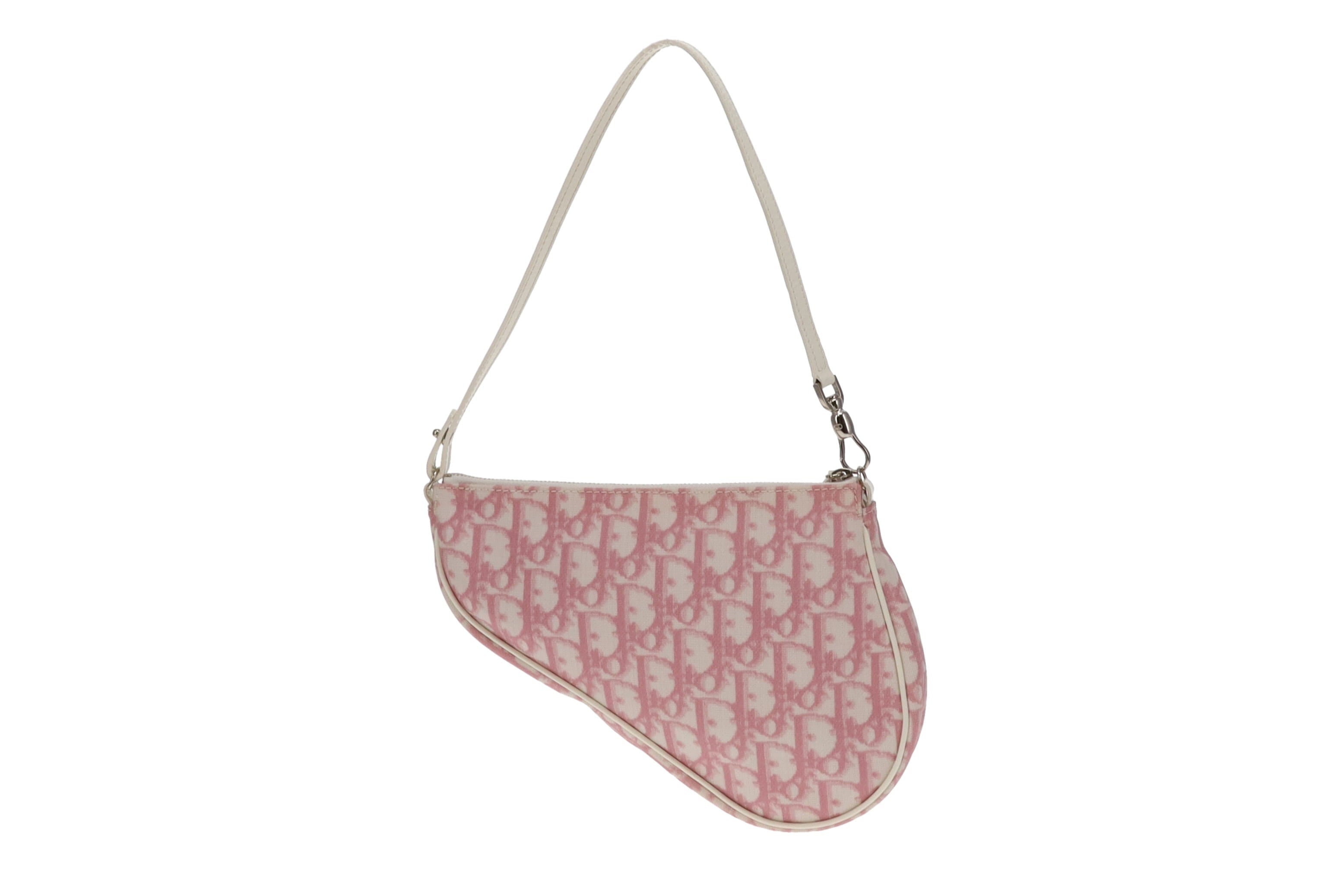 Dior Pink White Oblique Mini Saddle Bag Rent Renew