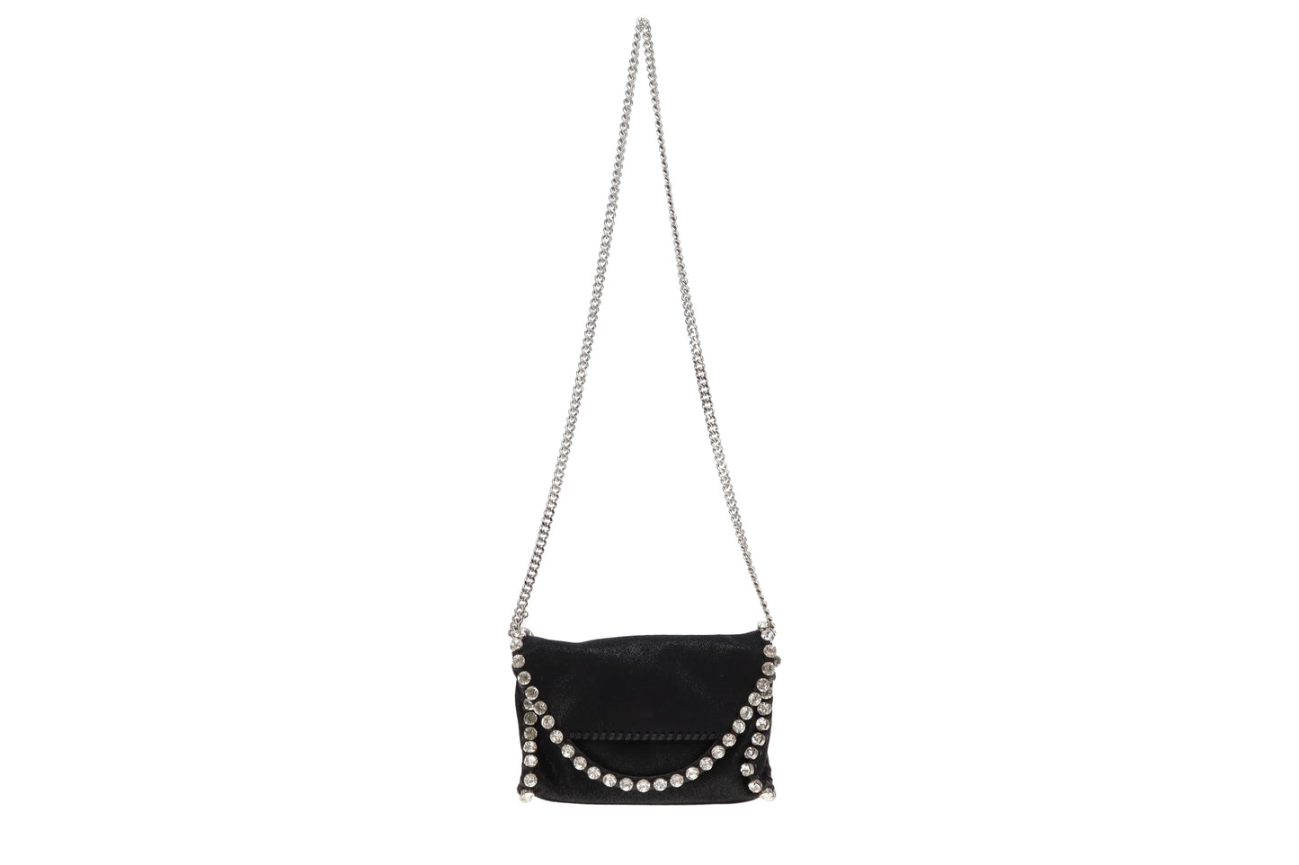 Stella McCartney Crystal Mini Foldover Falabella Black Shaggy Deer SH