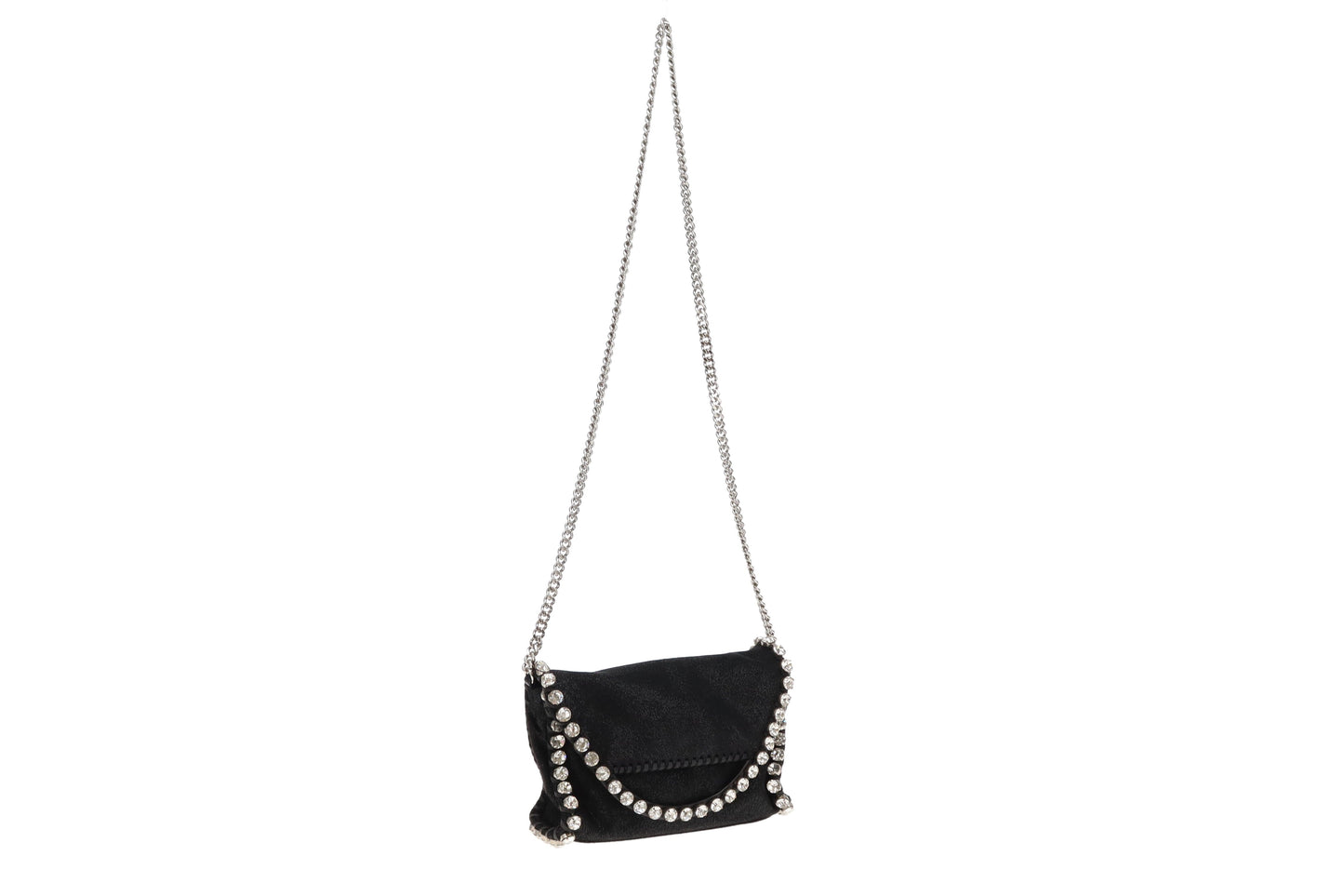 Stella McCartney Crystal Mini Foldover Falabella Black Shaggy Deer SH