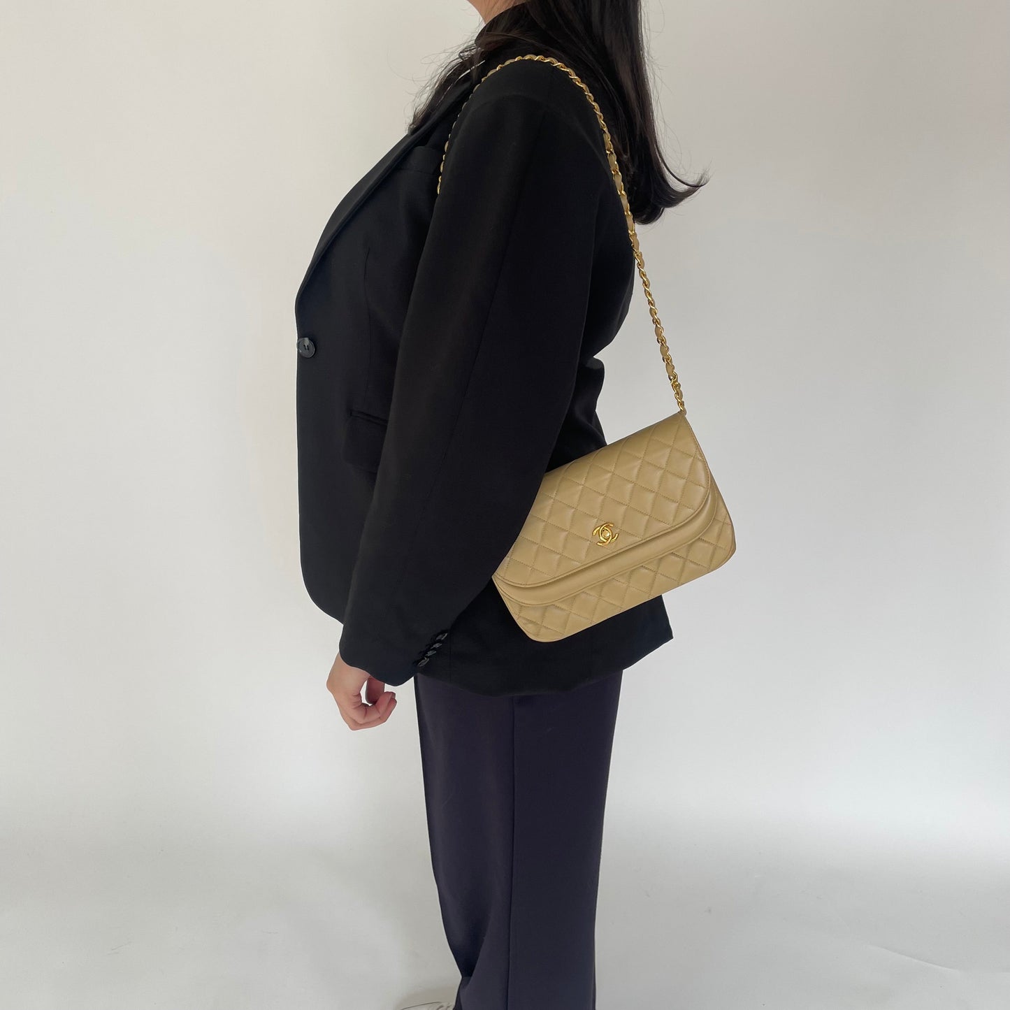 Chanel Vintage Timeless Beige Double Flap Bag (1980's)