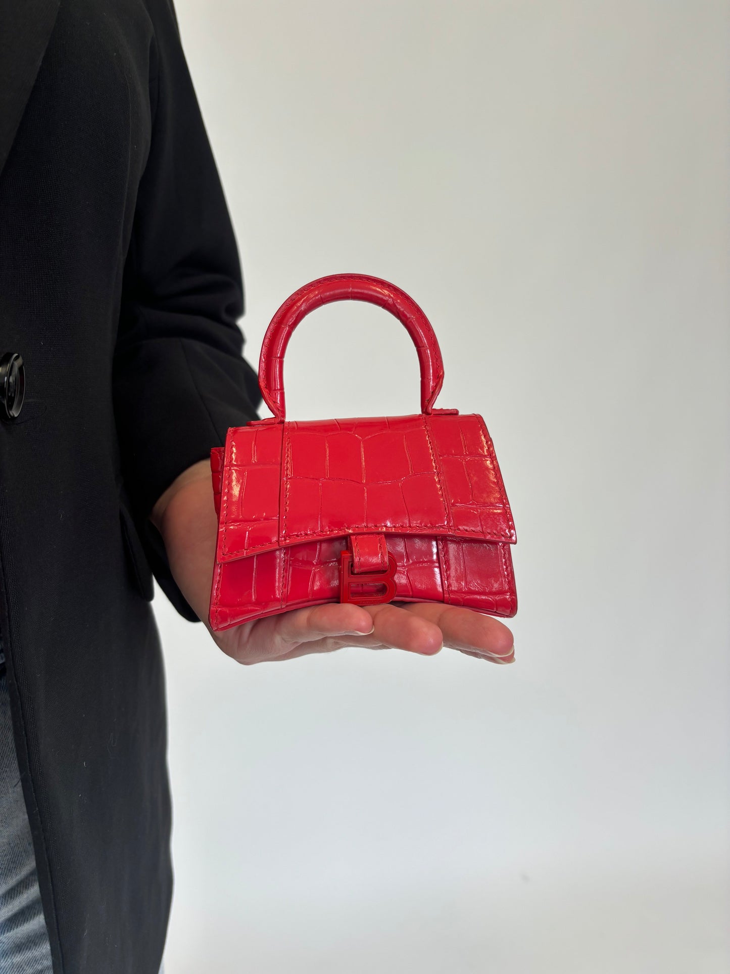 Balenciaga Red Croc Embossed Mini Hourglass