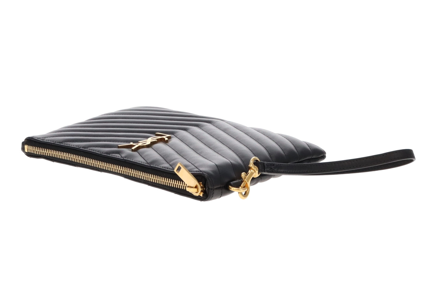 Saint Laurent Black Matelasse Cassandre A5 Pouch Wristlet