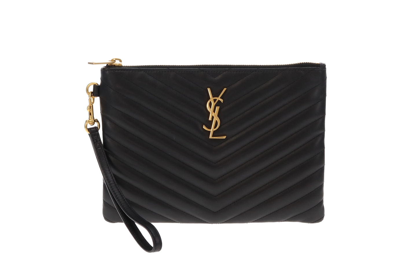 Saint Laurent Black Matelasse Cassandre A5 Pouch Wristlet