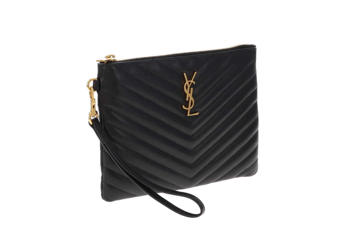 Saint Laurent Black Matelasse Cassandre A5 Pouch Wristlet