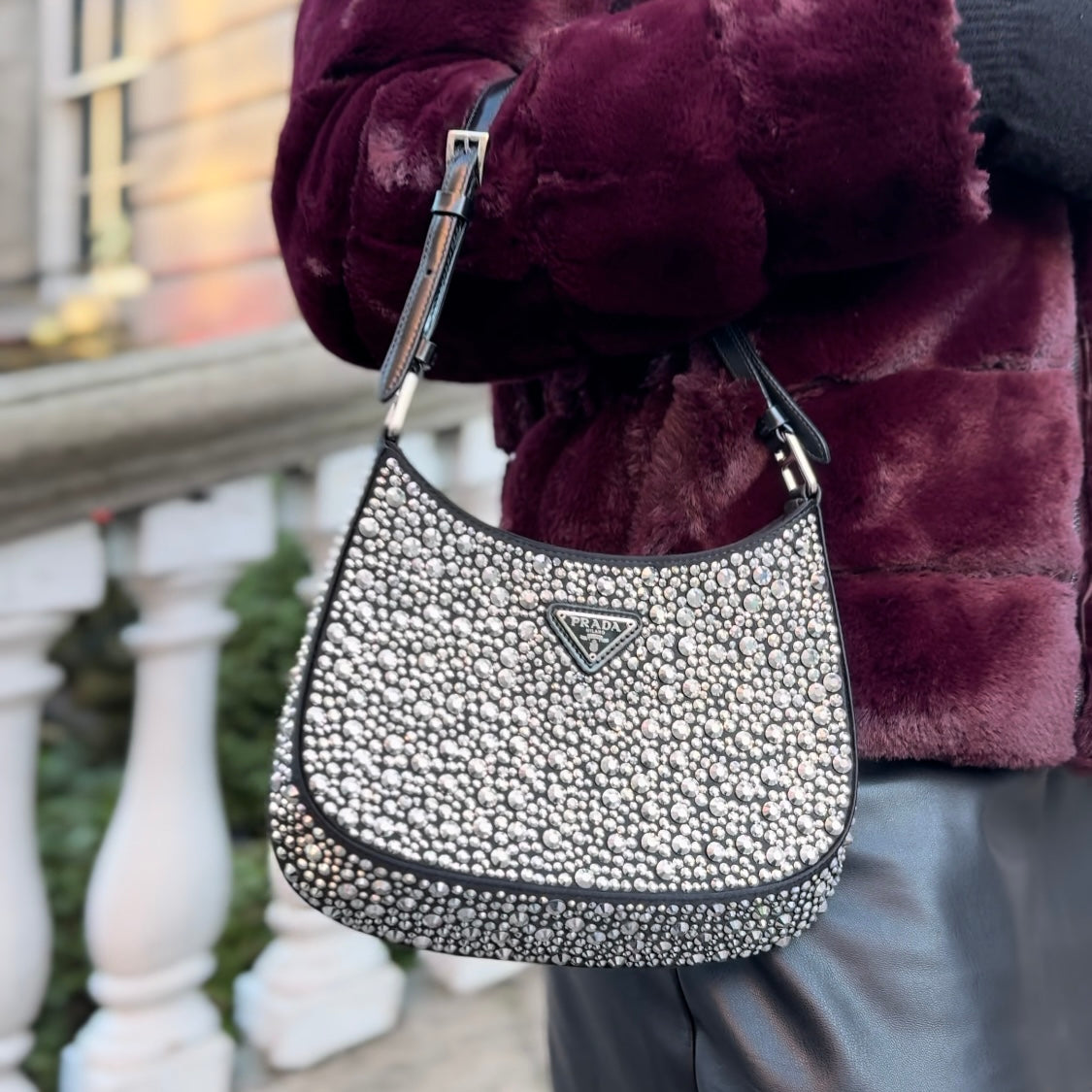 Prada Cleo Satin Bag with Crystals