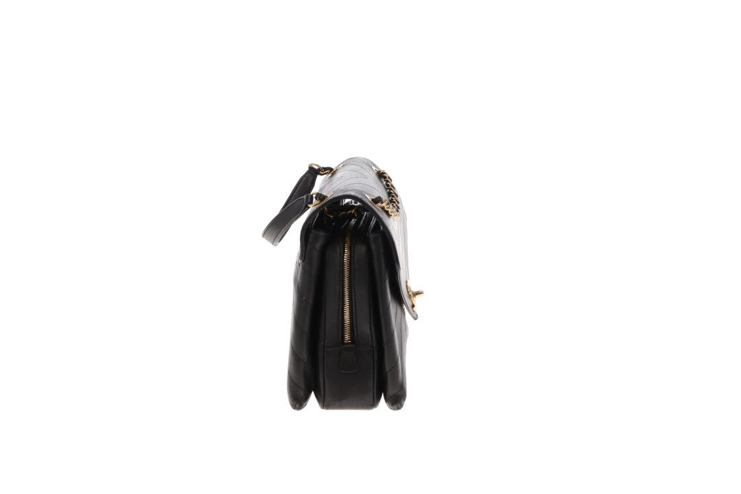Chanel Black Chevron Leather Coco Envelope Flap Bag
